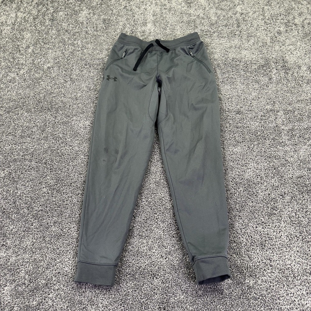 Under Armour Pants Kids L Gray Knit Jogger Elastic Waist Zip Pockets Athletic